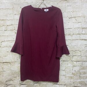 NWT Old Navy Maroon Burgundy 3/4 Ruffle Flute Sleeve Sheath Dress